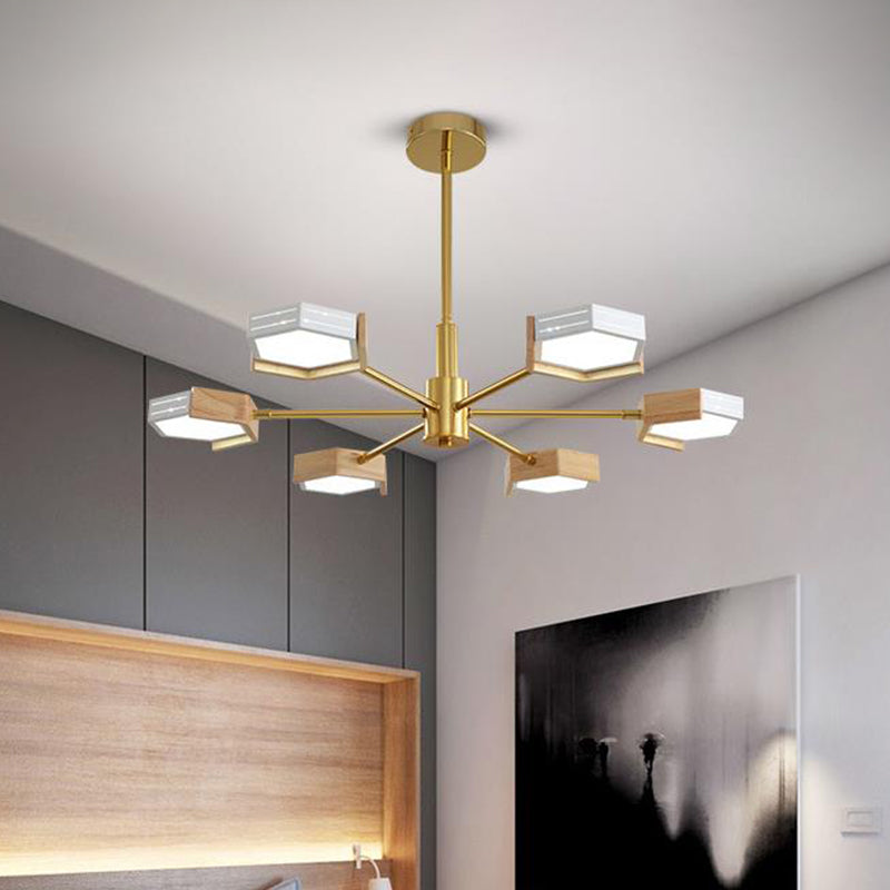 Contemporary Gold Hexagon Pendant Lighting 6/8 Lights Warm/White Ceiling Chandelier 6 / Warm