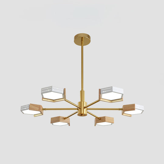 Contemporary Gold Hexagon Pendant Lighting 6/8 Lights Warm/White Ceiling Chandelier