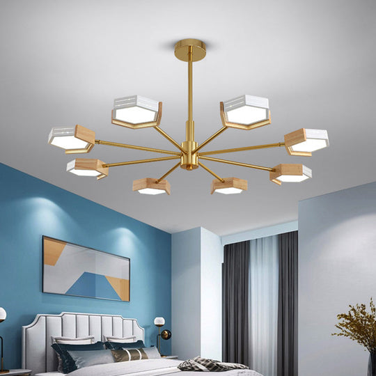 Contemporary Gold Hexagon Pendant Lighting 6/8 Lights Warm/White Ceiling Chandelier 8 / Warm