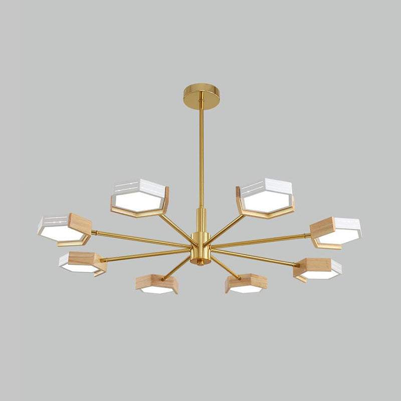 Contemporary Gold Hexagon Pendant Lighting 6/8 Lights Warm/White Ceiling Chandelier