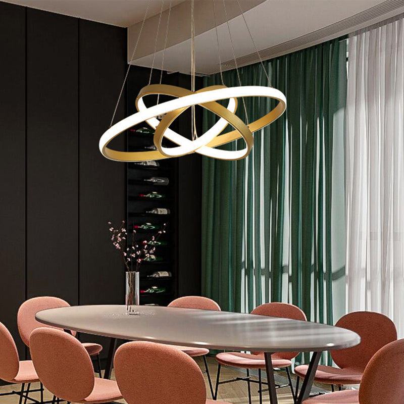Modern Gold Led Suspension Light - Contemporary Acrylic Chandelier For Dining Room 23.5/31.5 Wide /