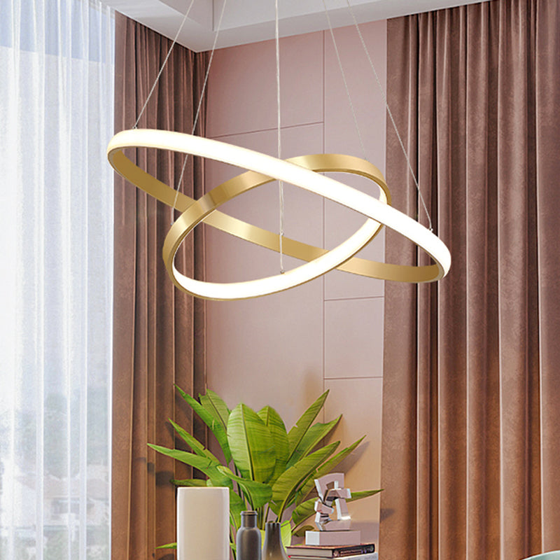 Gold Orbit Hanging Chandelier Acrylic Led Pendant Light Kit 23.5/31.5 Wide