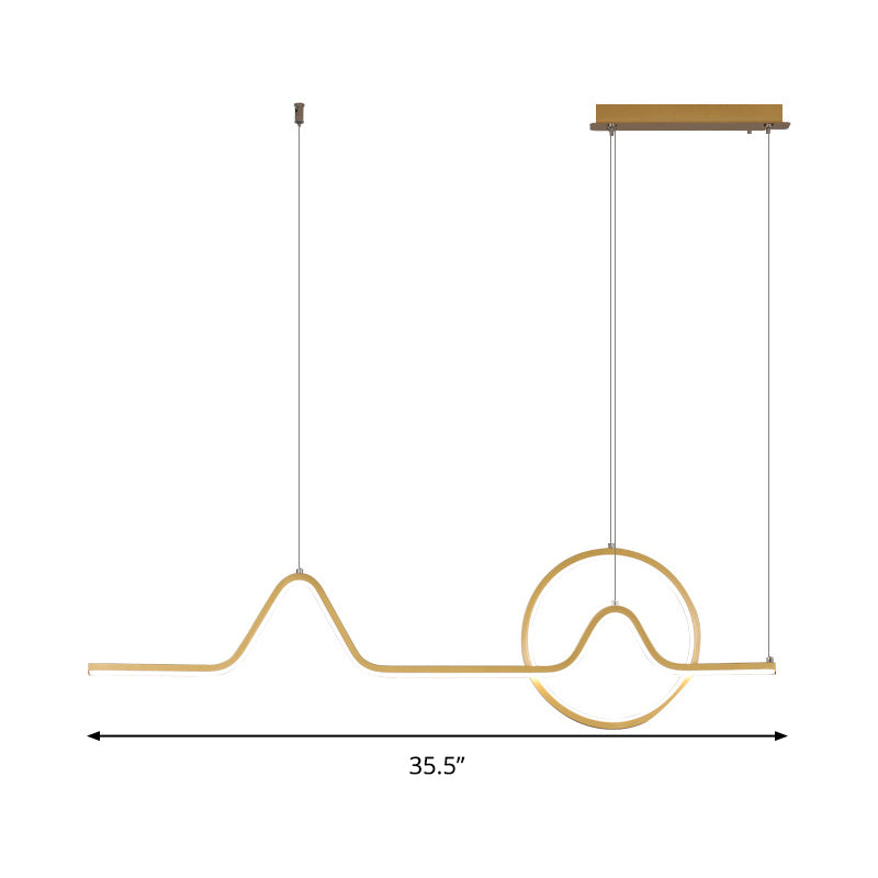 Modern Metal Gold Led Pendant Chandelier - Curve Design Warm Or White Light Ceiling Mount