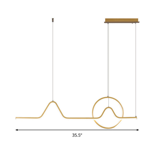 Modern Metal Gold Led Pendant Chandelier - Curve Design Warm Or White Light Ceiling Mount