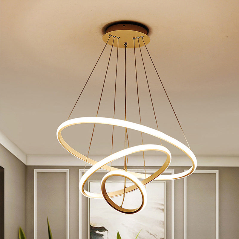 31.5/39 Wide Ring Pendant Light Fixture Acrylic White Led Chandelier Lamp - Simple Style Warm/White