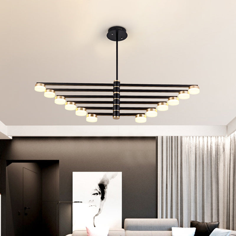 Modern Stylish Black Ceiling Chandelier - 12-Head Living Room Lamp With Metallic Sputnik Shade
