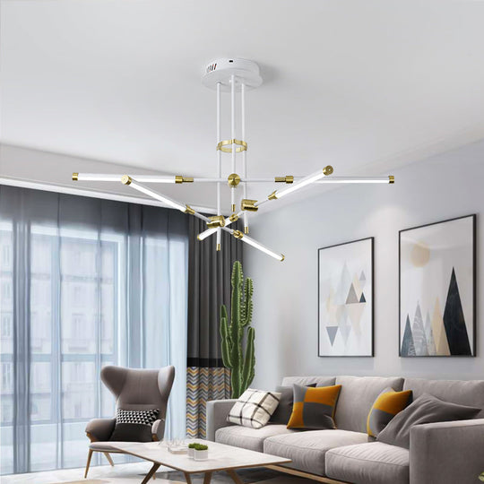 Contemporary Led Chandelier Light - Black/Gold Or White/Gold 6-Light Acrylic Pendant For Bedroom