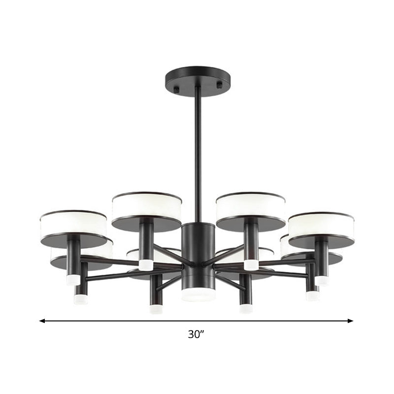 Modernist Black LED Chandelier with Drum Acrylic Shade - 6/8 Lights, 3 Color Light Options for Living Room
