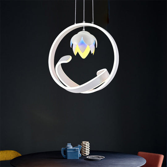 Lotus Hanging Pendant LED Chandelier: Modern Style for Dining Room Décor in White
