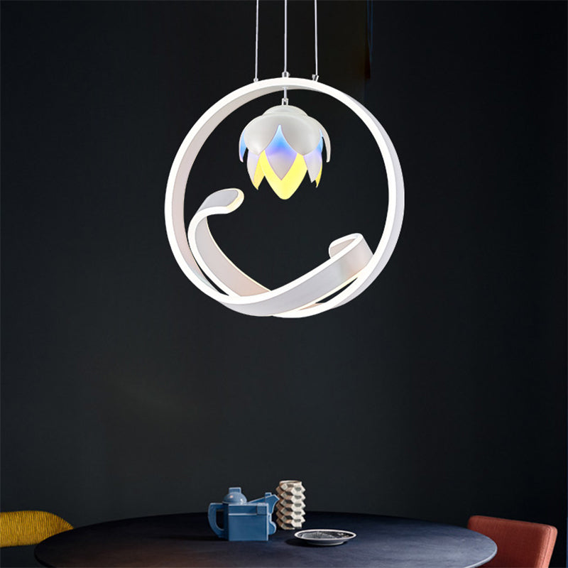 Lotus Hanging Pendant Led Chandelier - Modern Stylish Acrylic Dining Room Lamp In White