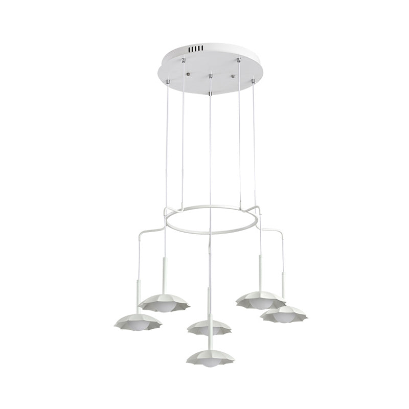 Modernist 6-Head Chandelier: White Hanging Ceiling Light with Acrylic Floral Shade