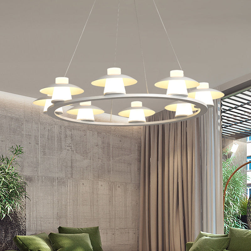 Modernist Mushroom Acrylic Chandelier Pendant with 6/8-Head LED Ceiling Lamp - White, Warm/White Light