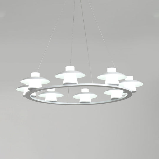 Mushroom Acrylic Chandelier Pendant - White Led Ceiling Lamp With Warm/White Light 6/8-Head