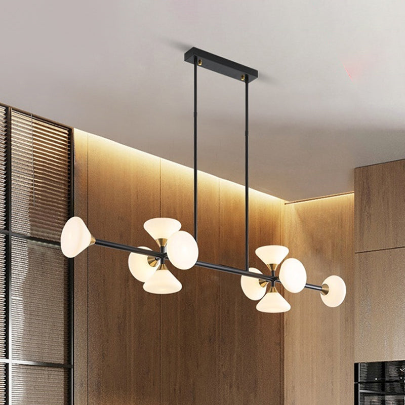 Modern Style Matte White Glass Flared Island Pendant With 10-Head Black Hanging Lamp - Warm/White