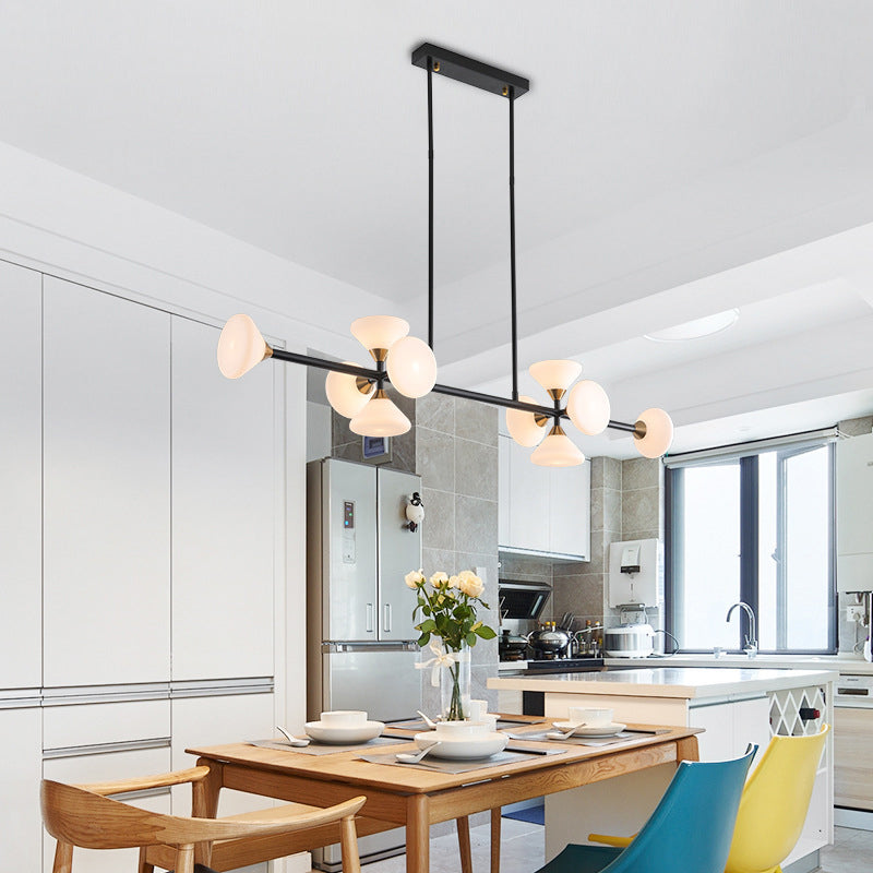 Modern Style Matte White Glass Flared Island Pendant With 10-Head Black Hanging Lamp - Warm/White
