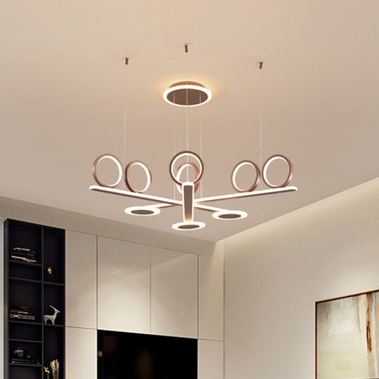 Contemporary Metallic LED Crossed Bar Chandelier Light in Warm/White Light