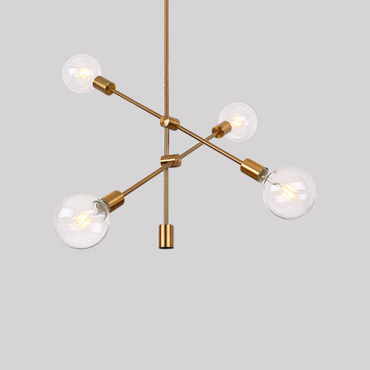 Contemporary Adjustable Gold Chandelier Light with Clear Glass Globe Shade - 4-Bulb Pendant Lighting