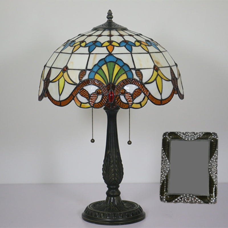 Tiffany Stained Glass Flower Night Table Light - Antique Brass 1-Light Nightstand For Living Room