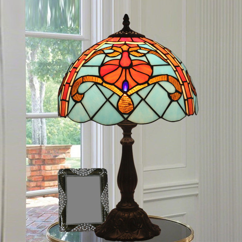 Mediterranean Dragonfly/Star/Tulip Stained Glass Table Lamp In Bronze For Bedside / Blue