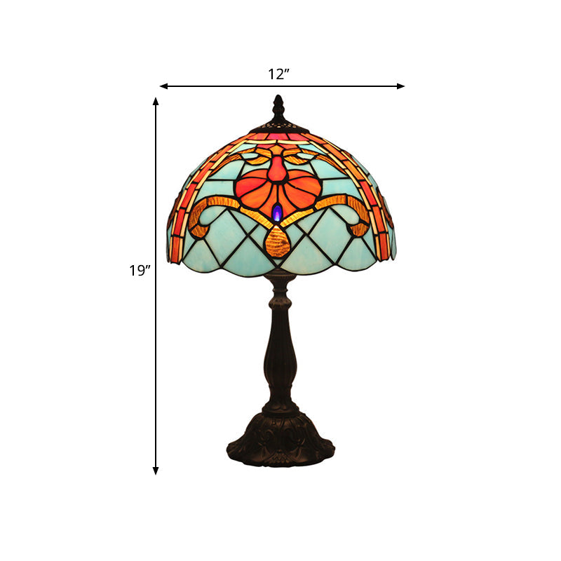 Mediterranean Dragonfly/Star/Tulip Stained Glass Table Lamp In Bronze For Bedside