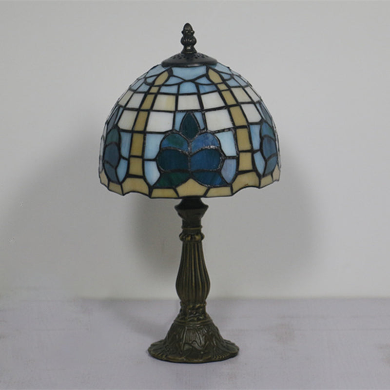 Mediterranean Blue Bedside Nightstand Lamp With Stained Glass Shade - 1 Light