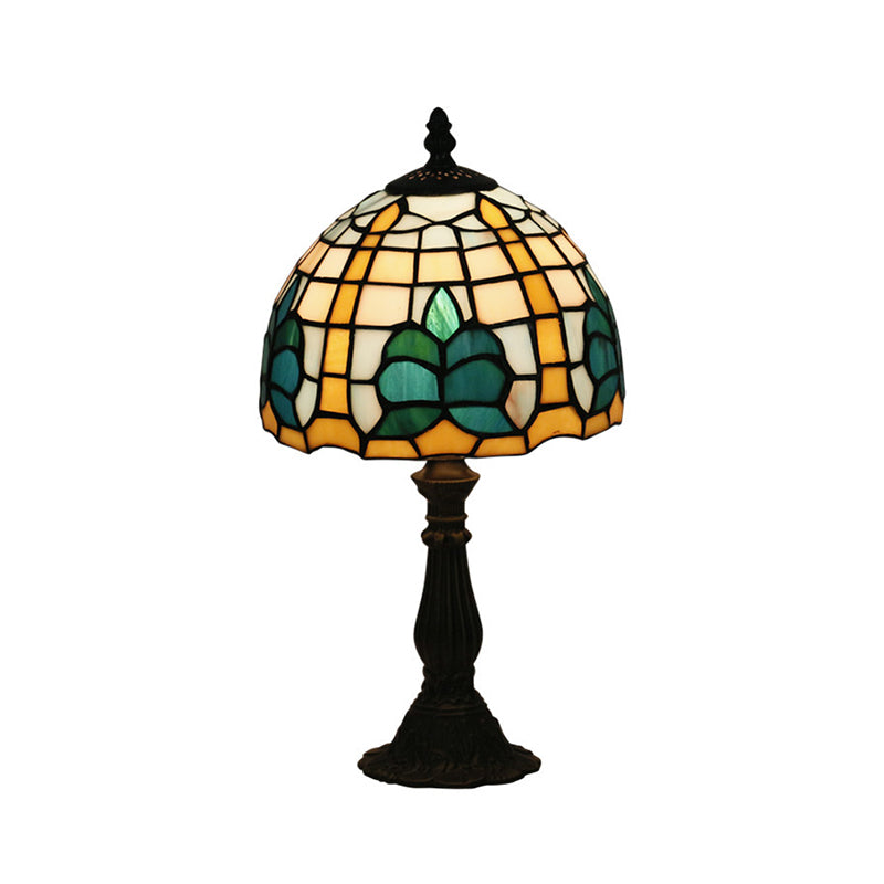 Mediterranean Blue Bedside Nightstand Lamp With Stained Glass Shade - 1 Light