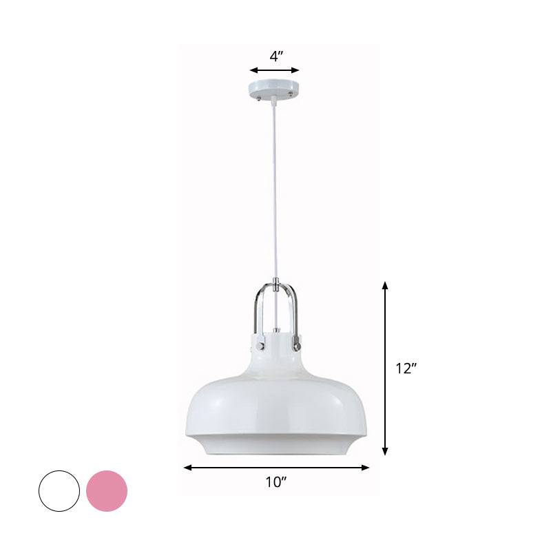 Modern Barn Metal Pendant Light - 10"/14" Wide, White/Pink
