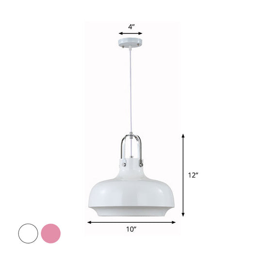 Modern Barn Metal Hanging Ceiling Light - 10/14 Wide Pendant Lighting Fixture In White/Pink