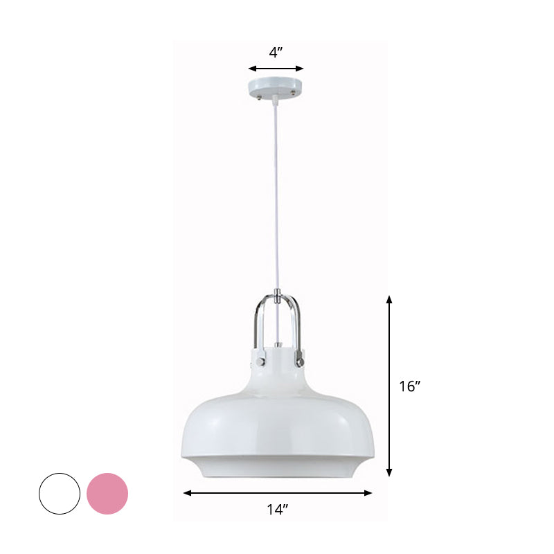 Modern Barn Metal Hanging Ceiling Light - 10/14 Wide Pendant Lighting Fixture In White/Pink