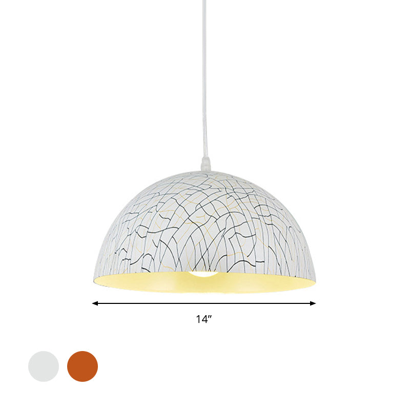 Dome Pendant Light Fixture - Minimalist Metal, 1 Light, Red Brown/Ivory, 12"/14"/16" Wide - Ideal for Dining Room