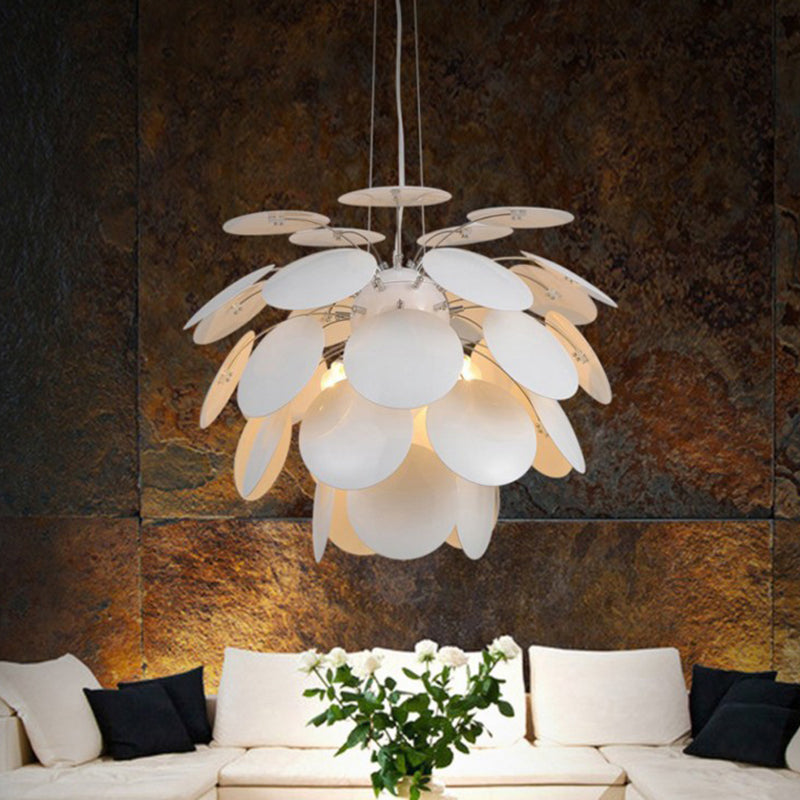 Minimalist Metal Pinecone Ceiling Light - 19.5"/23.5" Wide White Pendant with Suspension