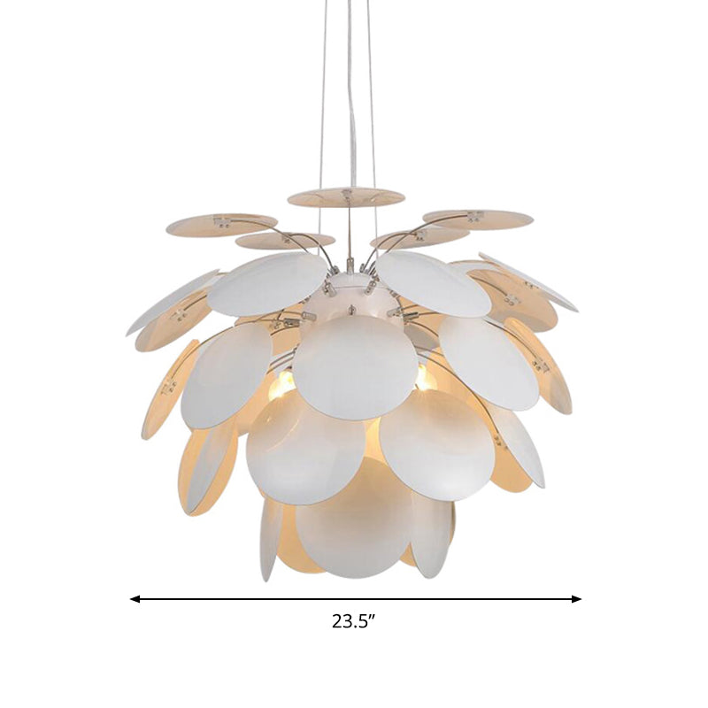 Minimalist Metal Pinecone Ceiling Light - 19.5"/23.5" Wide White Pendant with Suspension