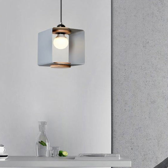 Contemporary Metal Drop Pendant Hanging Light Fixture for Dining Room - 1 Light, Grey/White