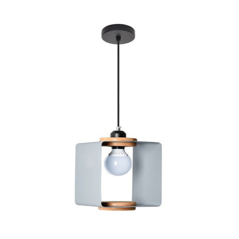Contemporary Metal Drop Pendant Hanging Light Fixture for Dining Room - 1 Light, Grey/White