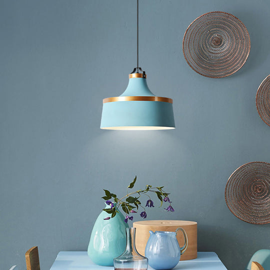 Minimalist Drum Pendant Light In Grey/White/Blue - Perfect For Dining Room Blue