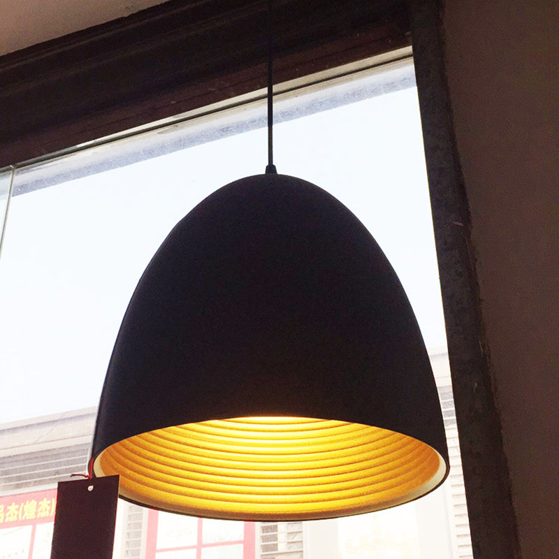 Sleek Black Domed Pendant Light – Minimalist Metal Hanging Lamp Kit for Restaurants
