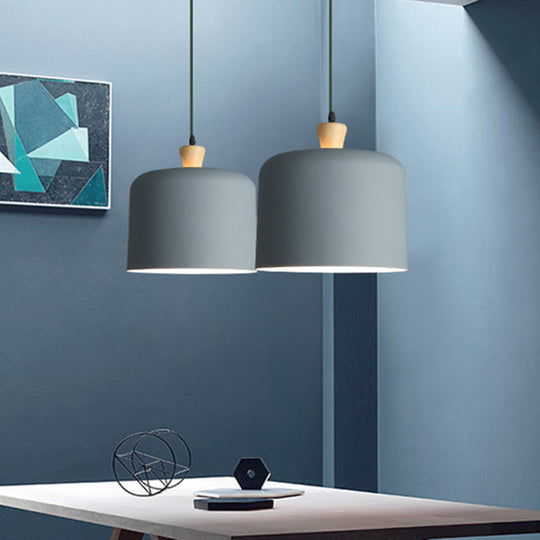 Modern Grey Drum Pendant Lamp - Stylish Metal Dining Room Light with 1 Suspension Light