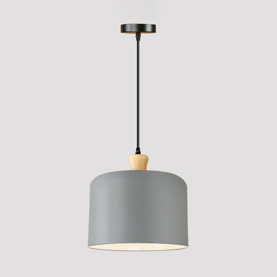 Modern Grey Drum Pendant Lamp - Stylish Metal Dining Room Light with 1 Suspension Light
