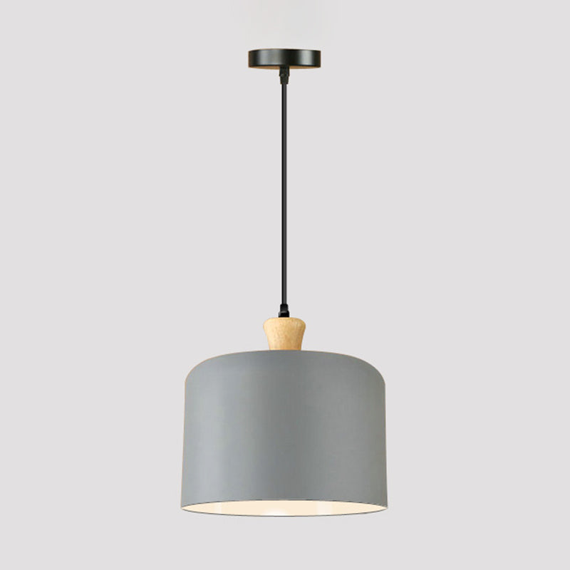 Modern Grey Drum Pendant Lamp: Stylish Metal Suspension Light For Dining Room