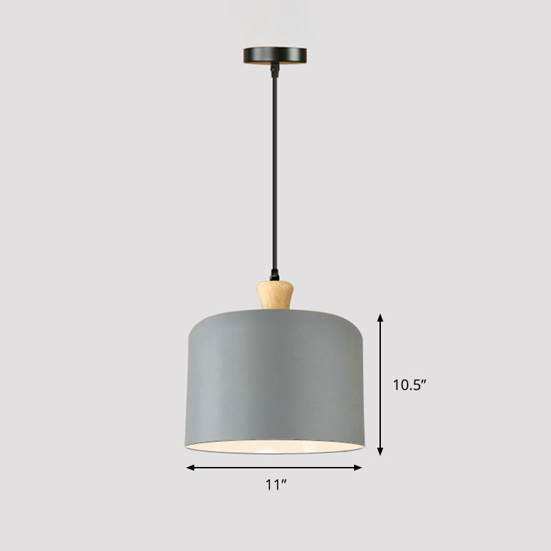 Modern Grey Drum Pendant Lamp - Stylish Metal Dining Room Light with 1 Suspension Light