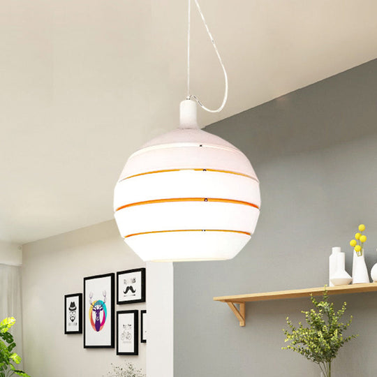 Contemporary White Metal Pendant Lamp - 1 Light Suspension For Dining Room