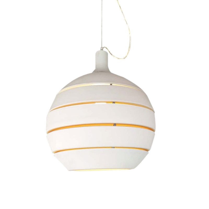 Contemporary White Metal Pendant Lamp - 1 Light Suspension For Dining Room