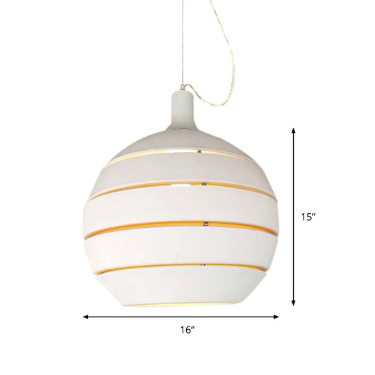 Contemporary White Metal Pendant Lamp - 1 Light Suspension For Dining Room