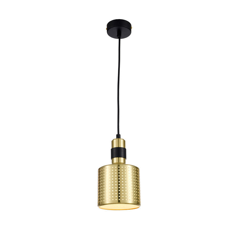 Contemporary Cylinder Metal Pendant Light - 1 Black And Gold Suspension Lamp