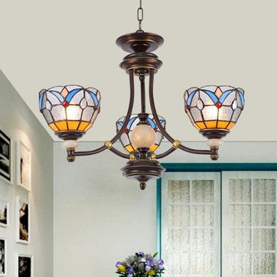 Mediterranean Glass Domed Chandelier Light Fixture | 3/5/8 Lights White/Clear Shades Suspension Lamp
