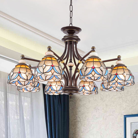 Mediterranean Glass Chandelier with Domed Shades - 3/5/8 Lights
