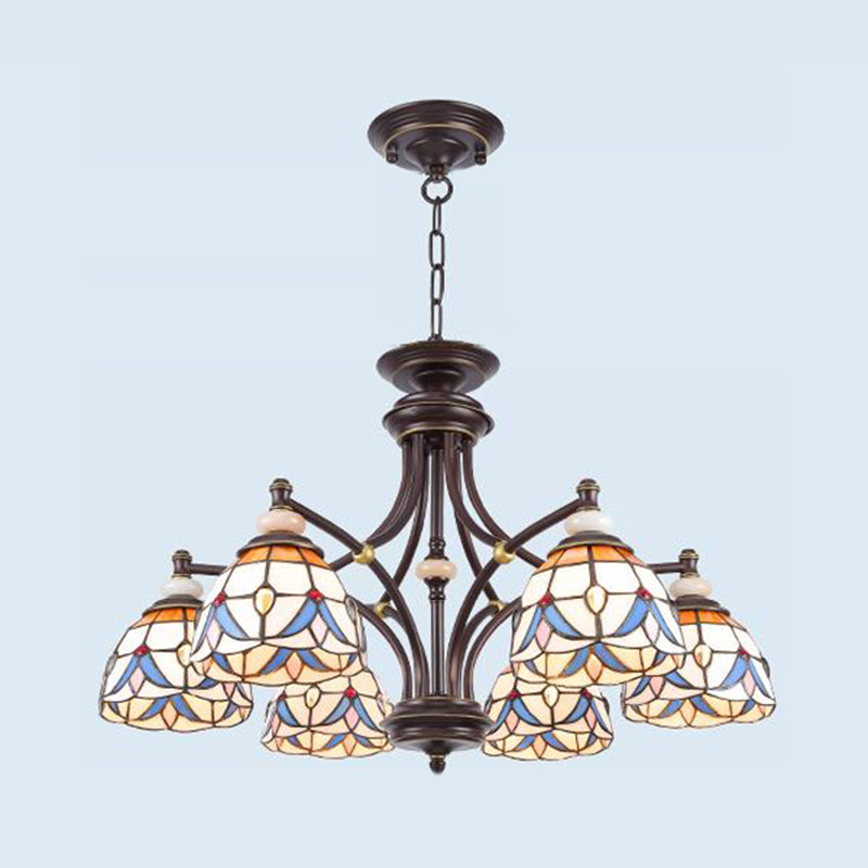 Mediterranean Glass Chandelier with Domed Shades - 3/5/8 Lights