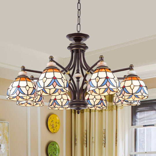 Mediterranean Glass Domed Chandelier Light Fixture | 3/5/8 Lights White/Clear Shades Suspension Lamp