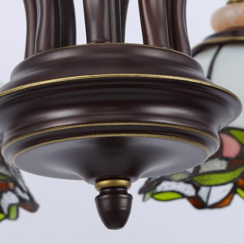 Tiffany Flower Chandelier Lamp - Stained Glass Suspension Lighting in Black (3/6/8 Lights) for Living Room