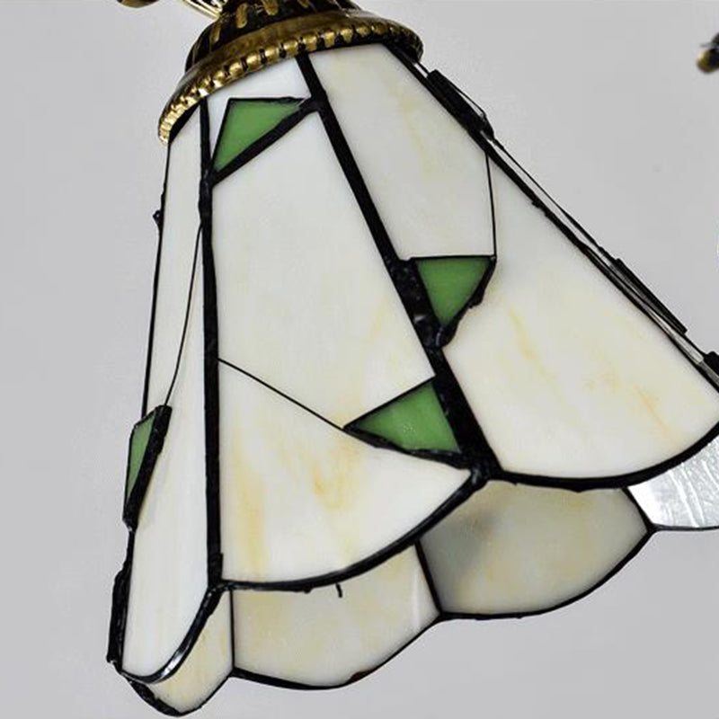 Stained Glass Chandelier Light Fixture - Mediterranean Style with 3/5/11 Lights, White/Antique Brass, Ceiling Pendant